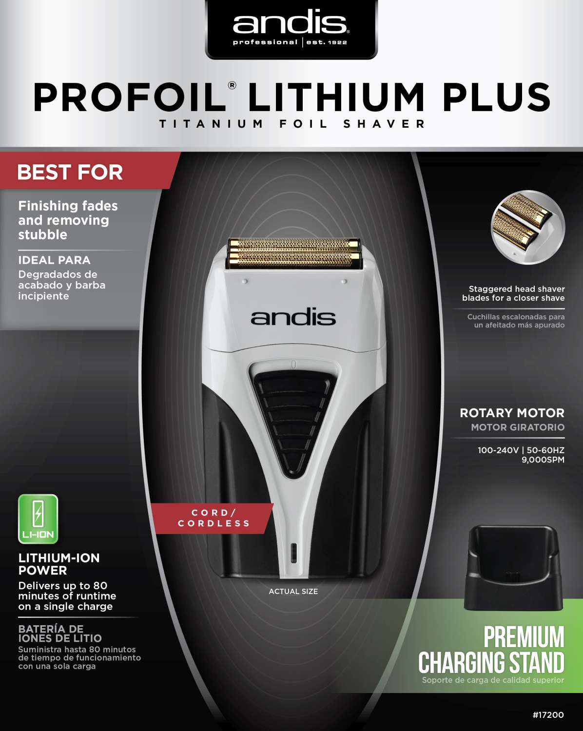 ANDIS SHAVER PROFOIL LITHIUM PLUS