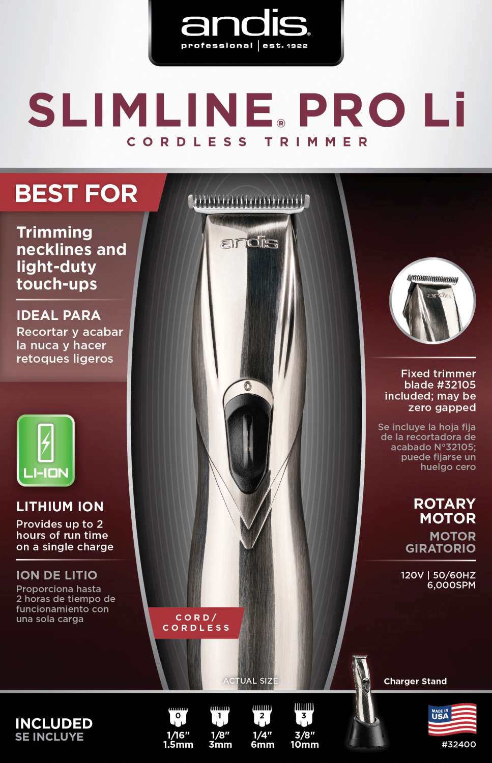 ANDIS TRIMMER SLIMLINE PRO L/I SILVER