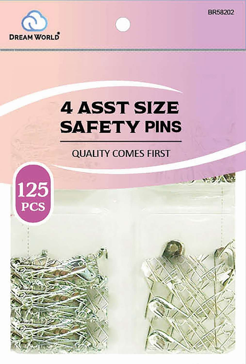 DREAM PIN SAFETY 4 ASST SIZE 125PC/PK