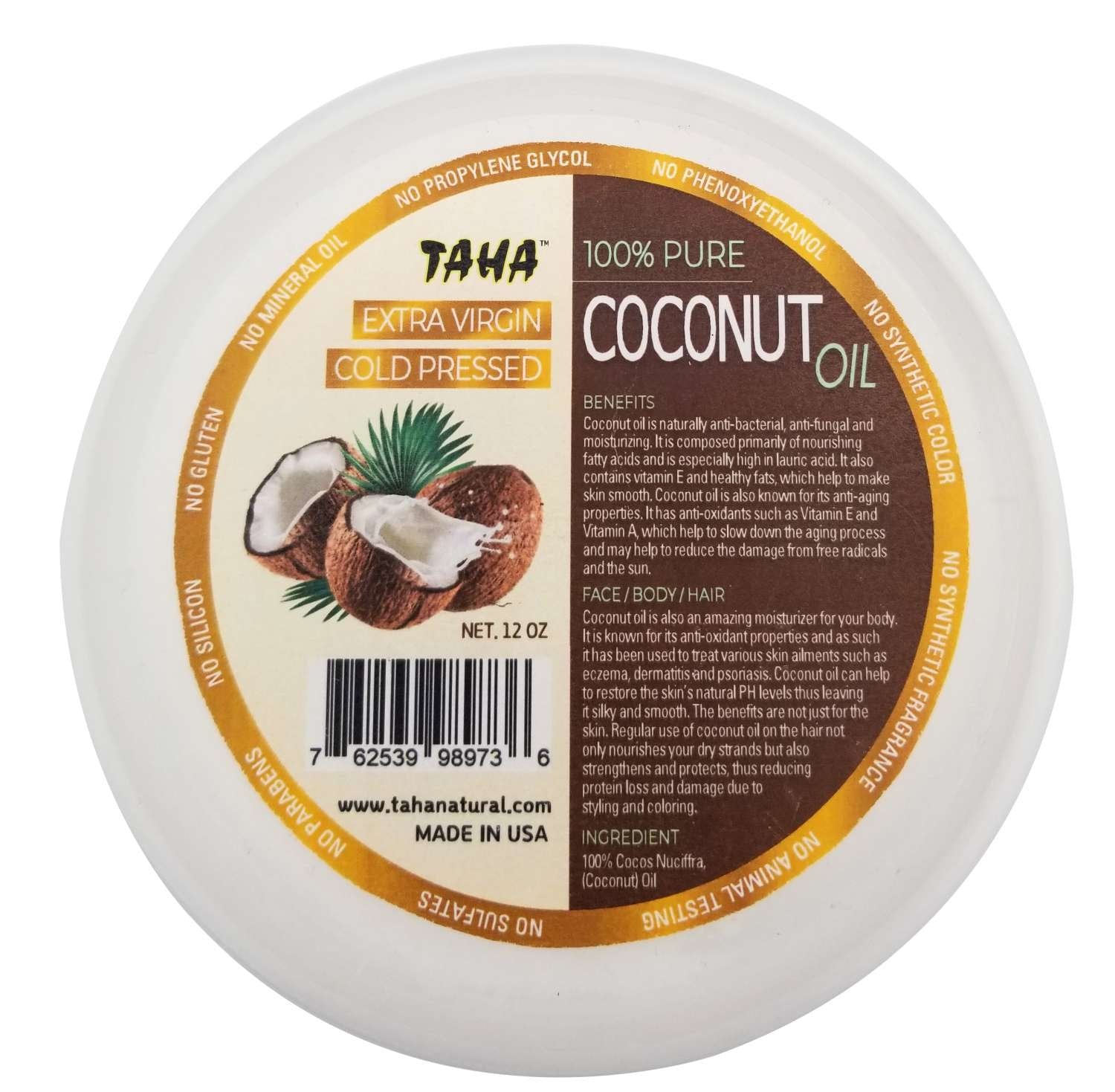 TAHA COCONUT OIL EXTRA VIRGIN 12 OZ