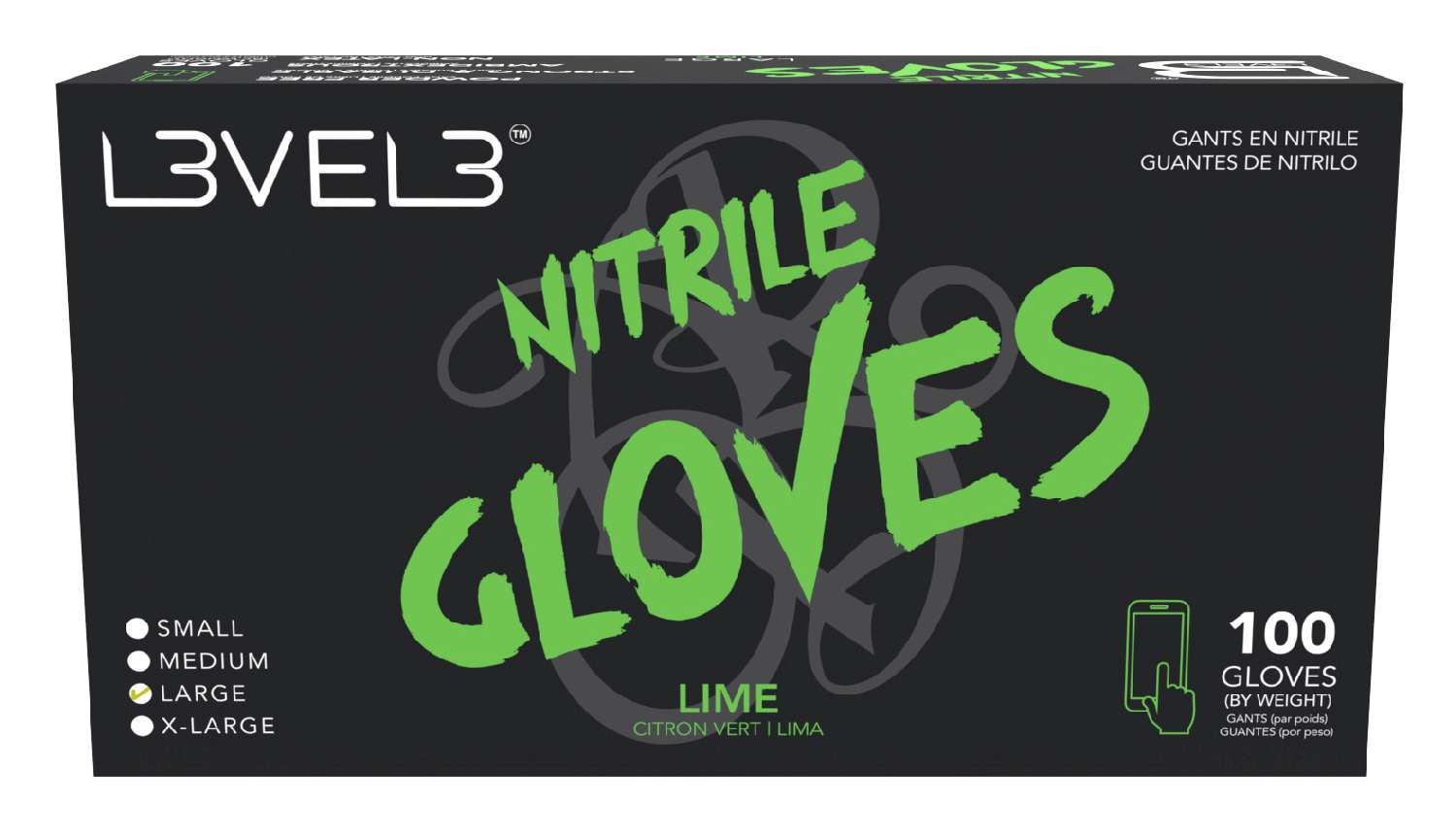 L3VEL3 NITRILE GLOVES LIME [LARGE]