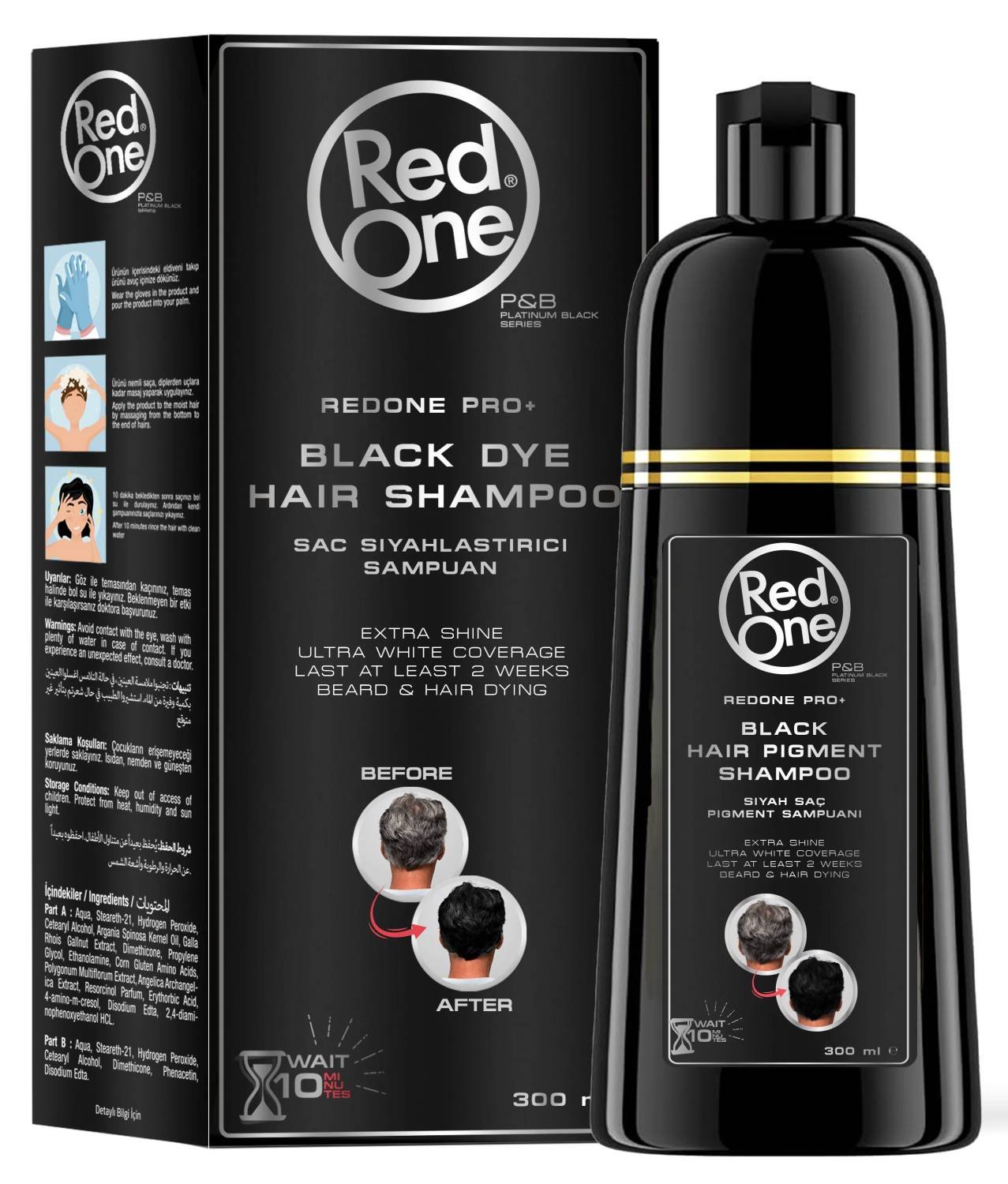 RED ONE BLACK DYE HAIR SHAMPOO 10.14 OZ