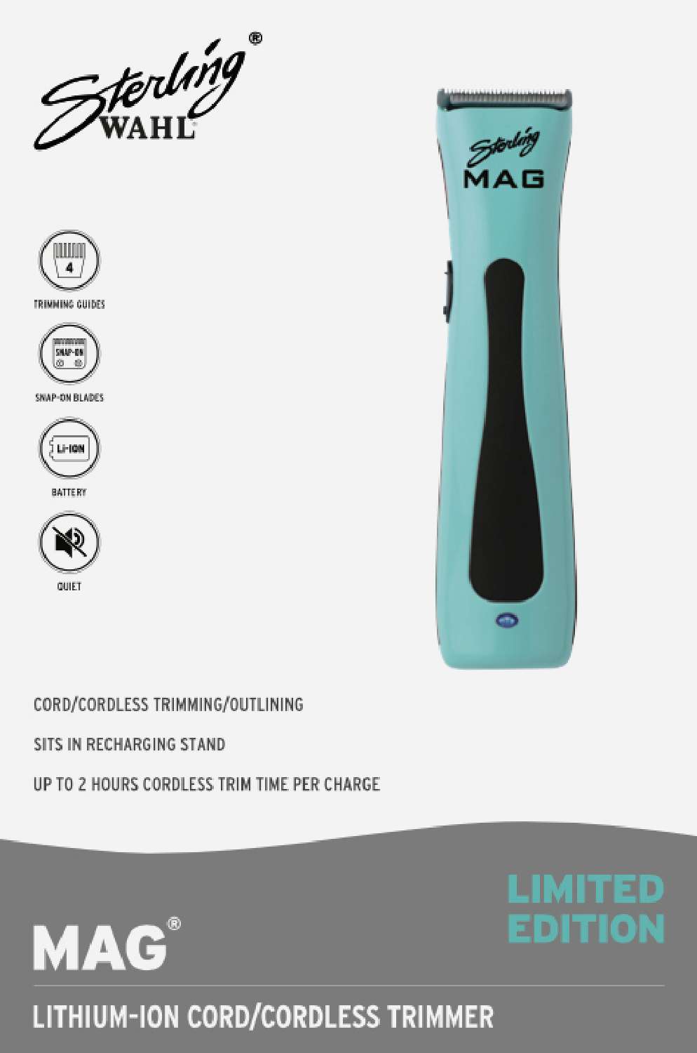 WAHL STERLING TRIMMER MAG BLK/AQUA