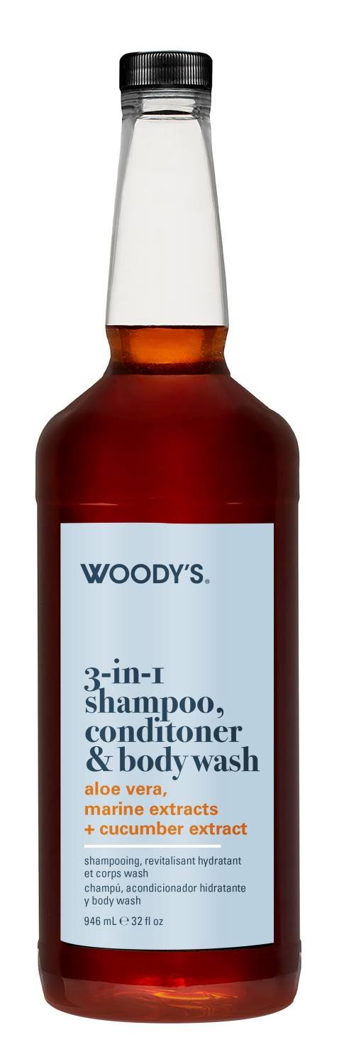 WOODY'S 3-IN-1 SHAM & COND & BODY WASH 32 OZ